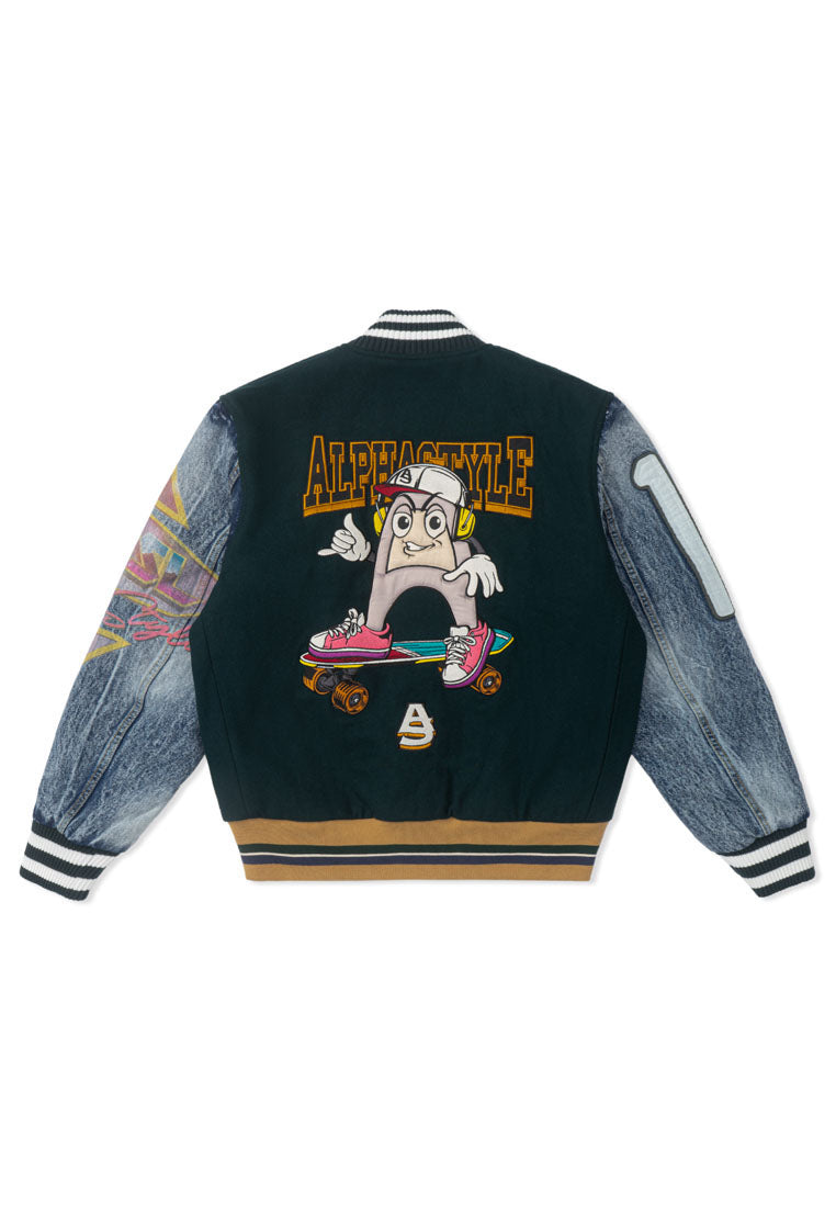 Shop Looney Tunes Patch Work Varsity Jacket - Free Shipping